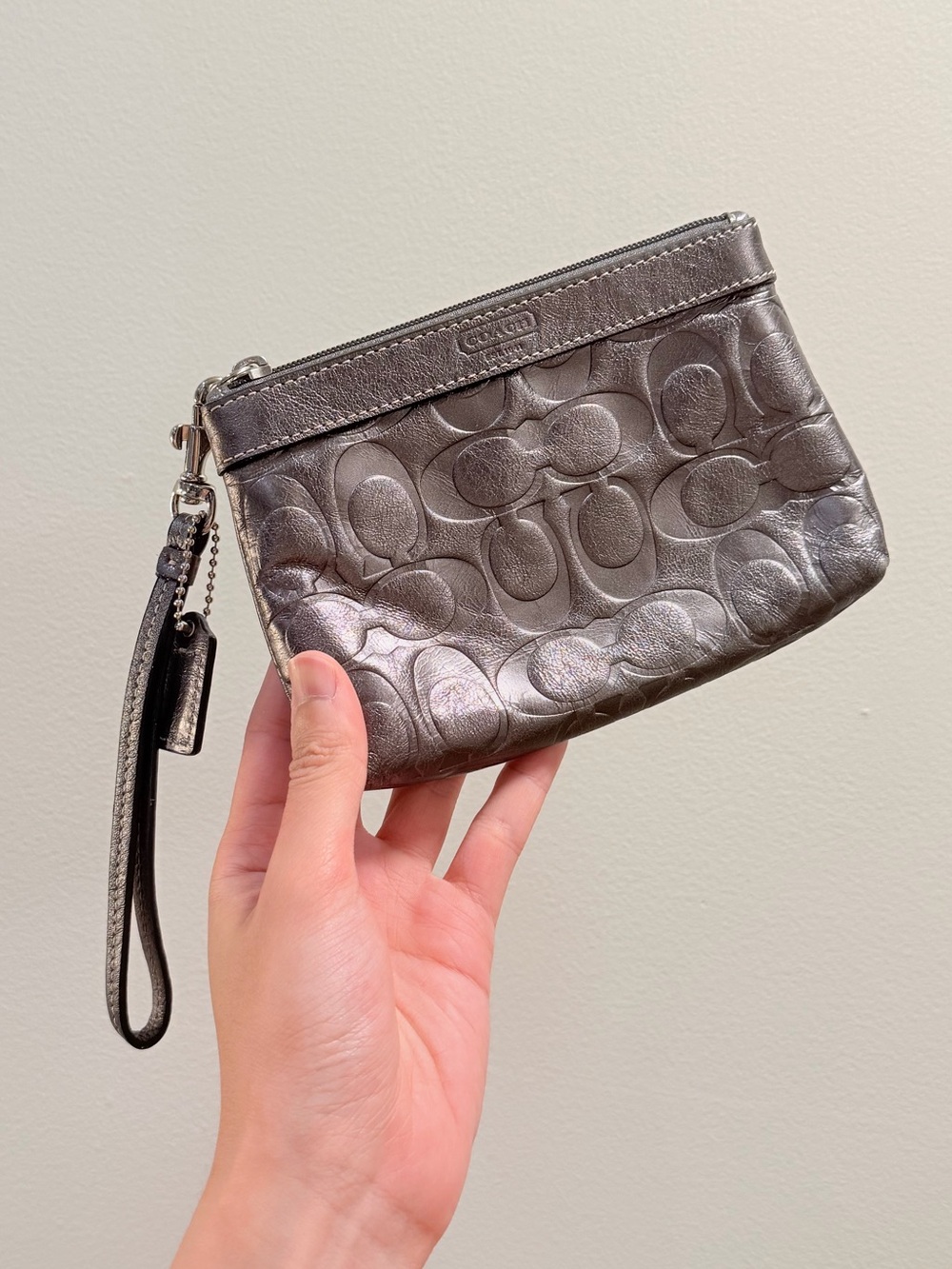 Coach Vintage Metallic Embossed Leather Wristlet